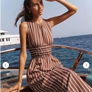 Faithfull the Brand Jean Midi Dress Maya Stripe Print Cinnamon